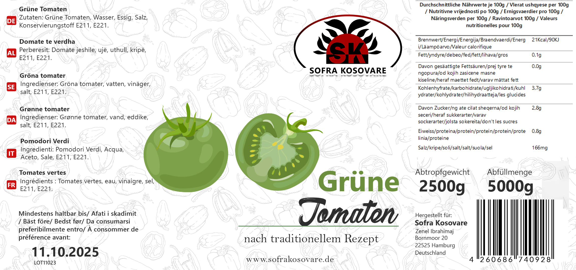 SK grüne Tomaten 5000g PVC Eimer